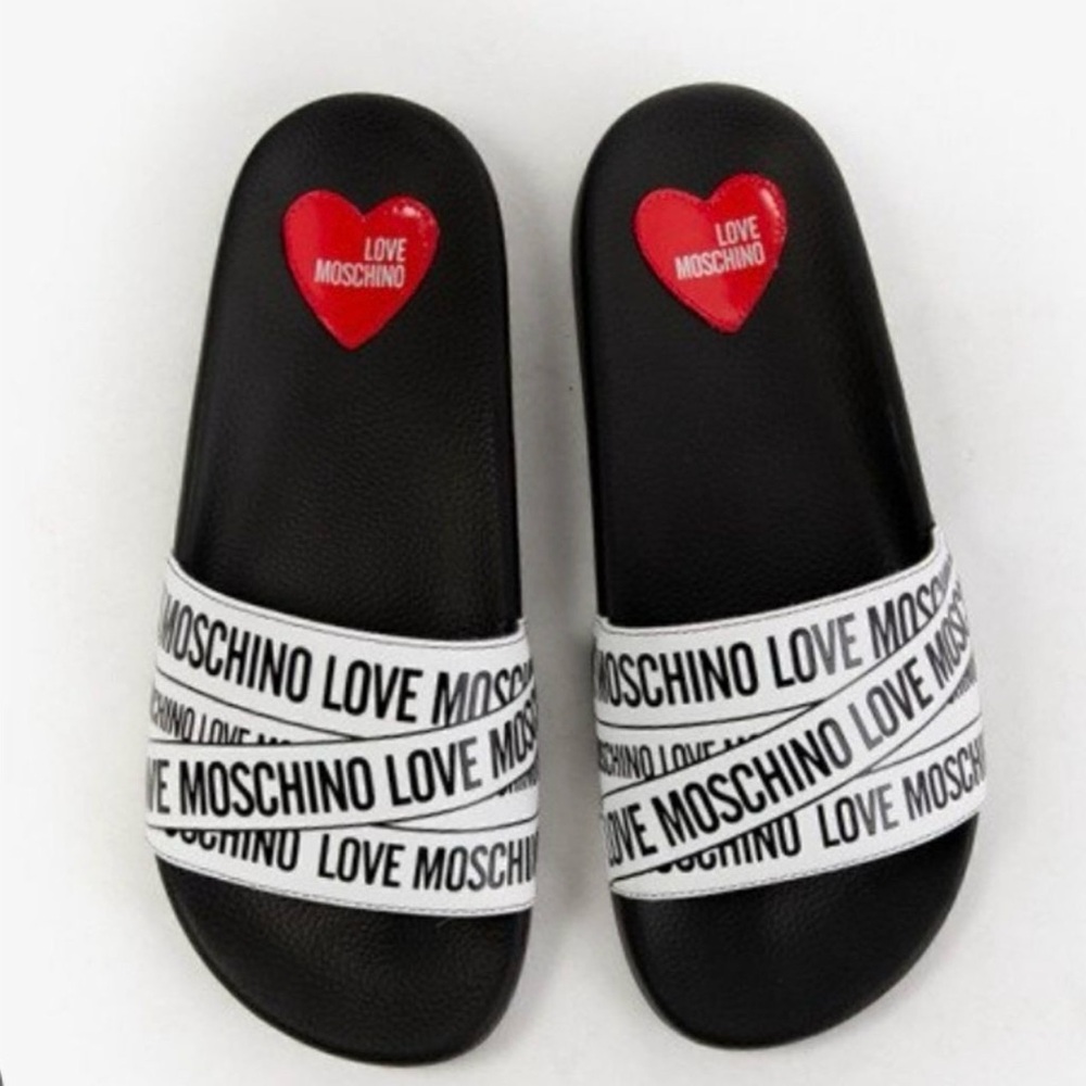 Love Moschino Black Slides with White Strap